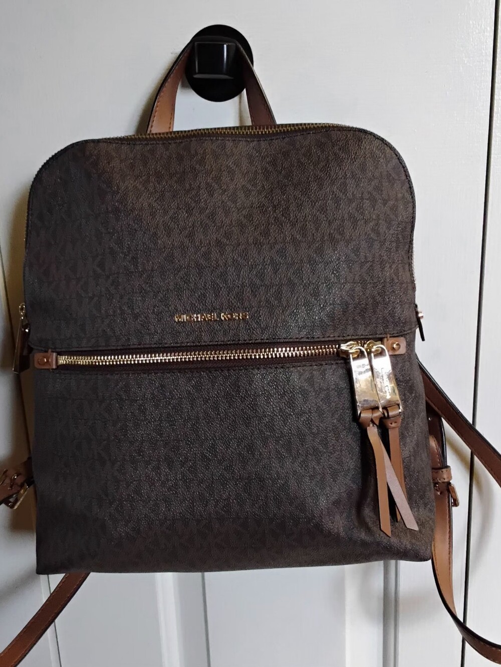 Michael Kors Rhea Slim Logo Backpack, Brown - Picture 2 of 12